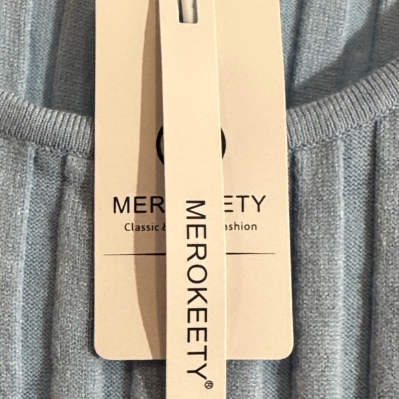 MEROKEETY Bodycon Long Sleeve Dress Light Blue M - Picture 7 of 7